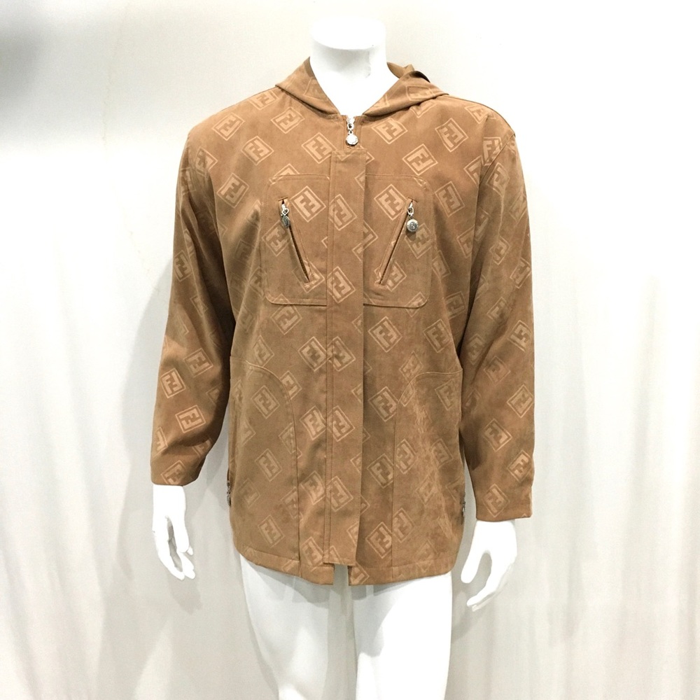 Fendi Mens Vintage Beige Hooded Monogram Jacket
